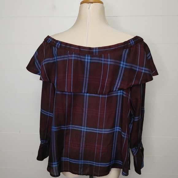 Loft plaid off-shoulder ruffle top size M - Picture 5 of 13